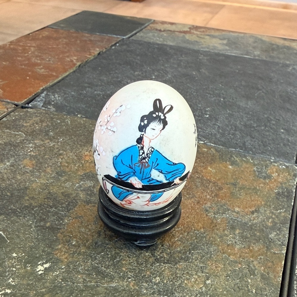 Handcrafted Vintage Oriental Egg Art with Stand